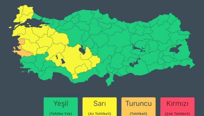 İçişleri Bakanlığı’ndan 18 kente ‘sarı’, 1 kente ‘turuncu’ kodlu uyarı